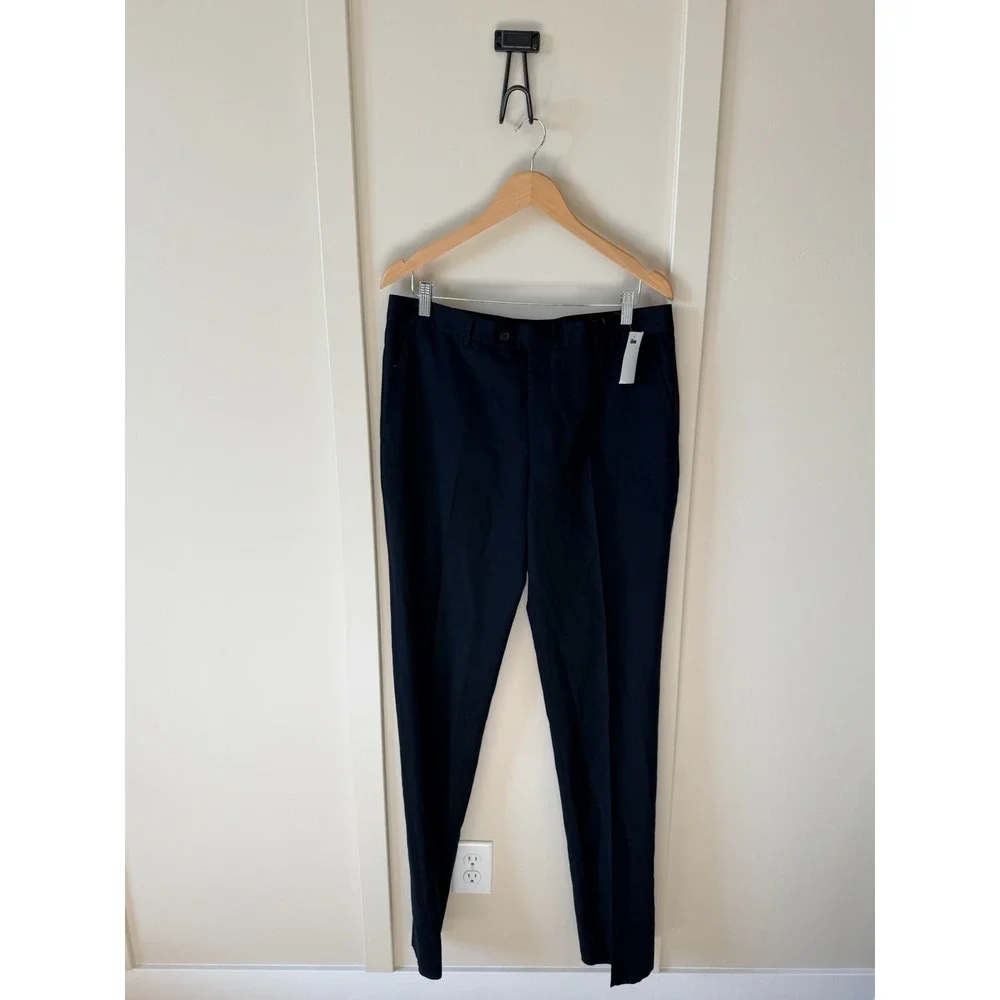 Mens Norris-2 100% Wool Dress Pants Navy Blue Flat Front Trousers Size 34R